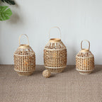Decorative Lantern Woven Natural Fiber Wood | Kelmera