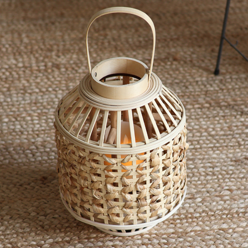 Decorative Lantern Woven Natural Fiber Wood | Kelmera