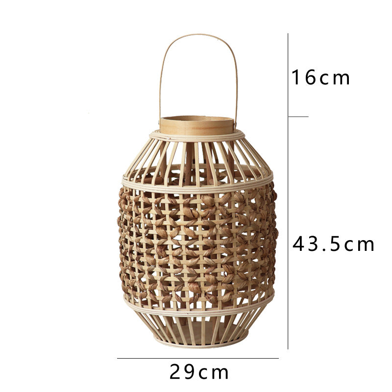 Decorative Lantern Woven Natural Fiber Wood | Kelmera