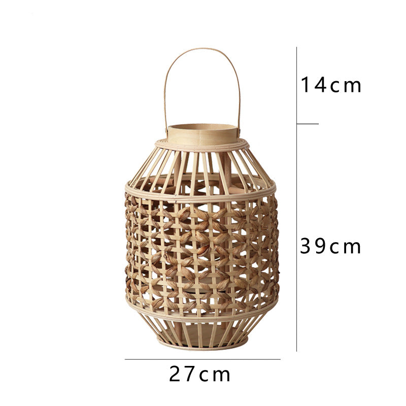 Decorative Lantern Woven Natural Fiber Wood | Kelmera