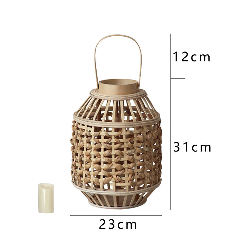 Decorative Lantern Woven Natural Fiber Wood | Kelmera