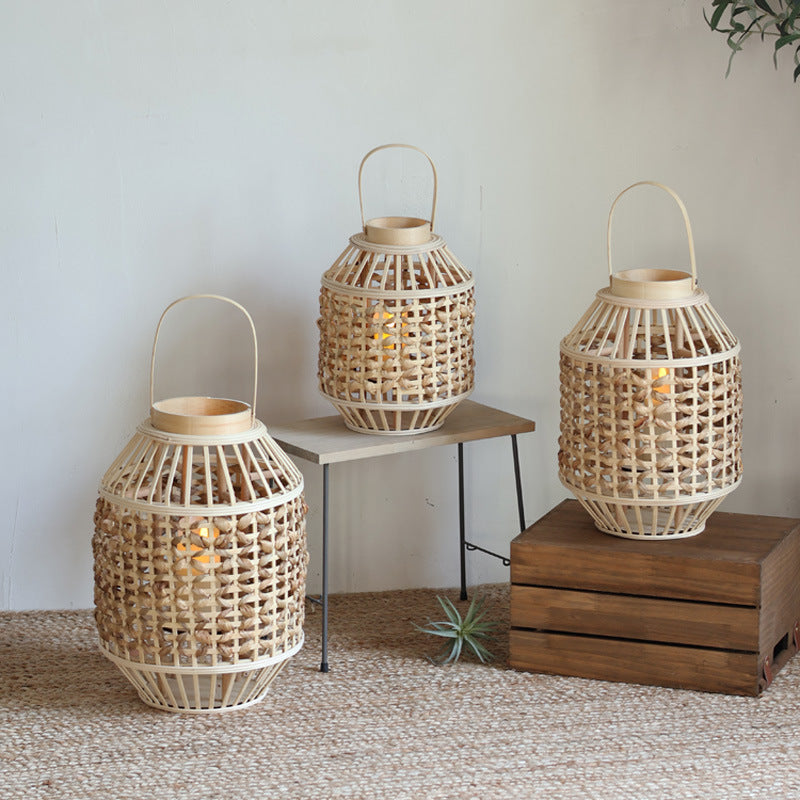 Decorative Lantern Woven Natural Fiber Wood | Kelmera