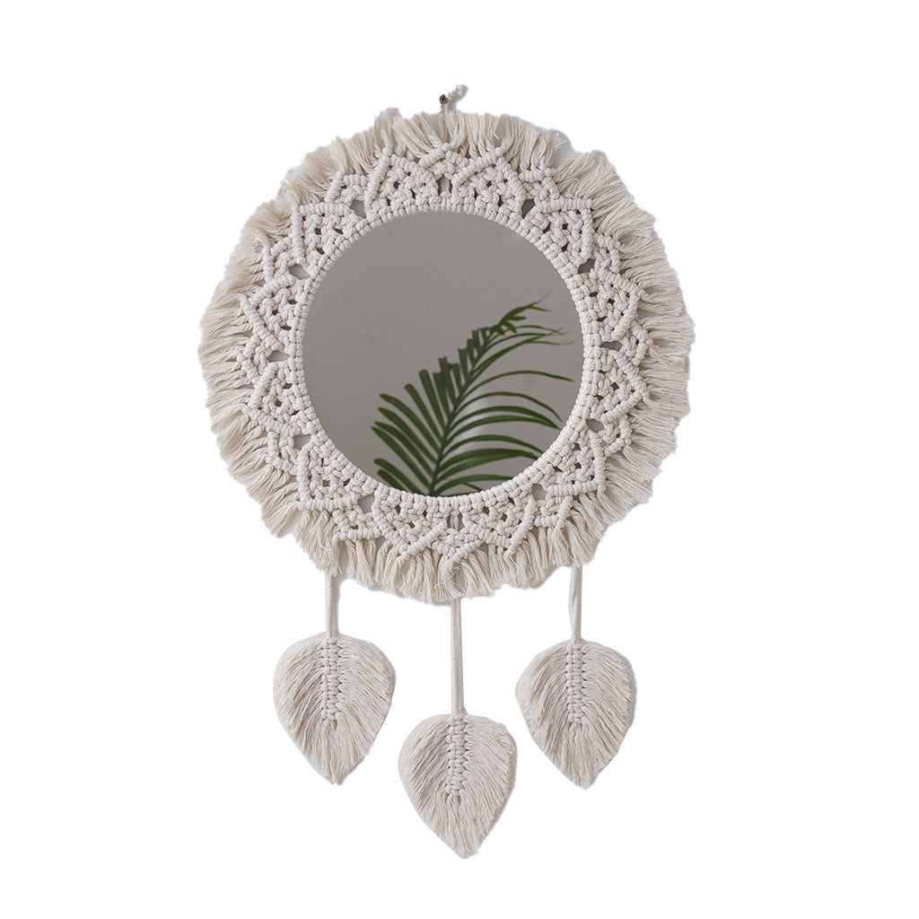 Decorative Macrame Round Wall Mirror Leaf 24 Inch | Kelmera