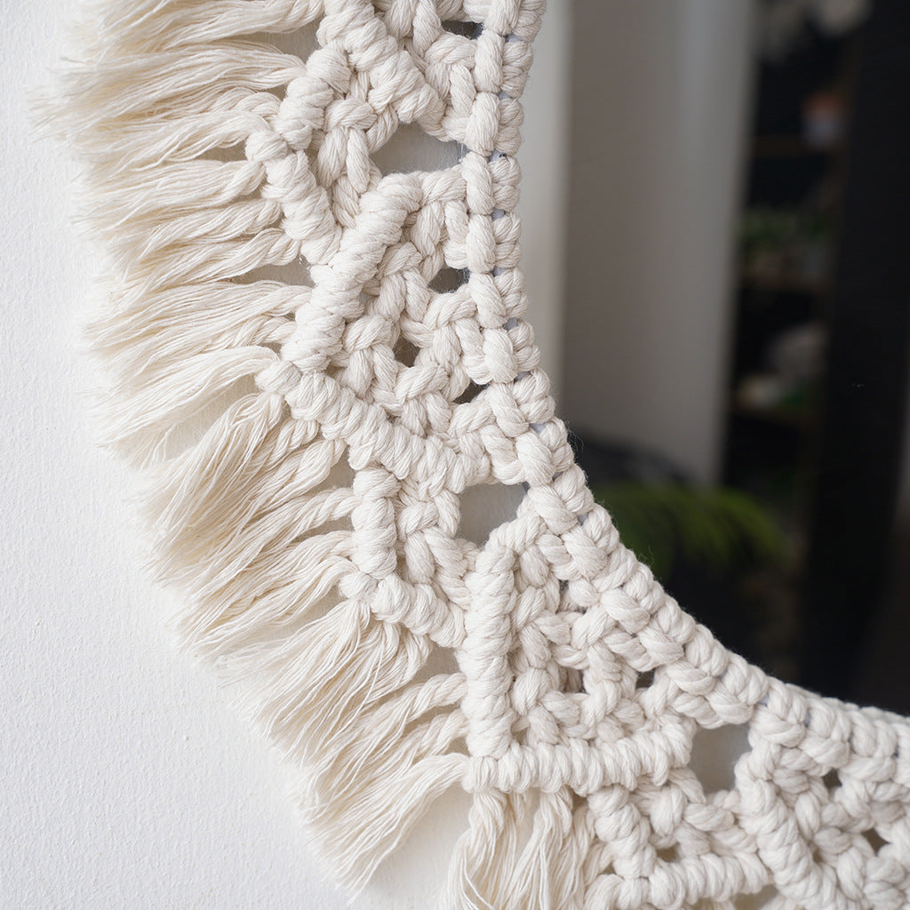 Decorative Macrame Round Wall Mirror Leaf 24 Inch | Kelmera