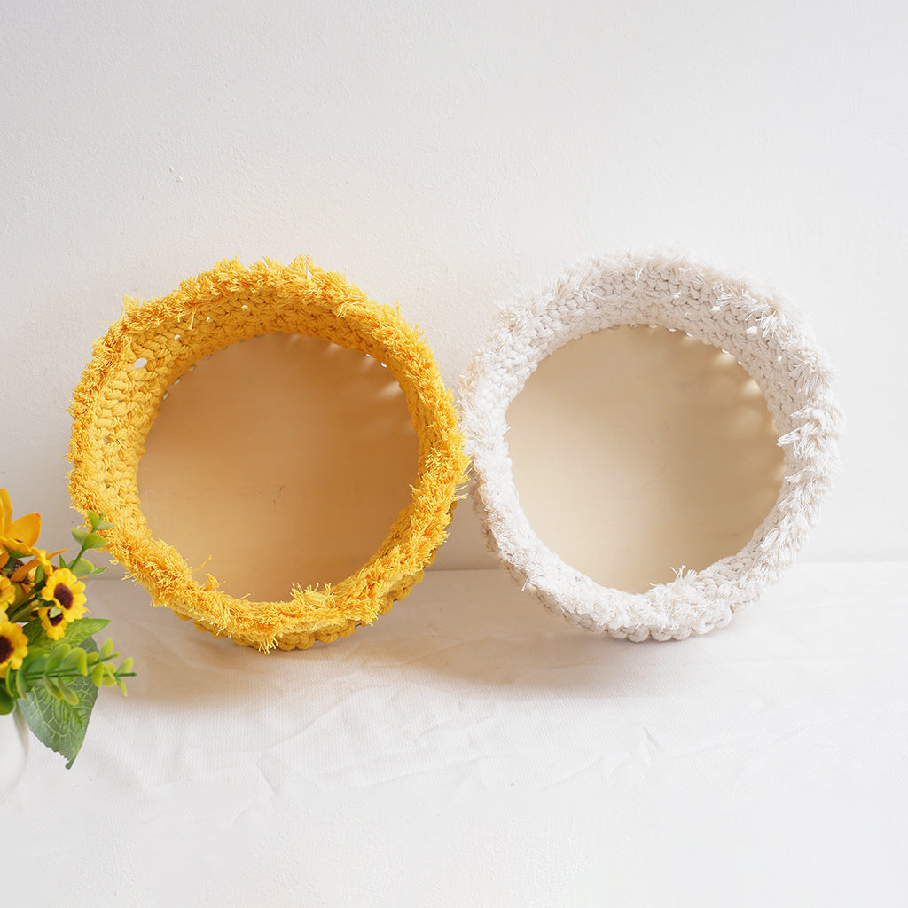 Decorative Macrame Storage Basket Off White Yellow | Kelmera