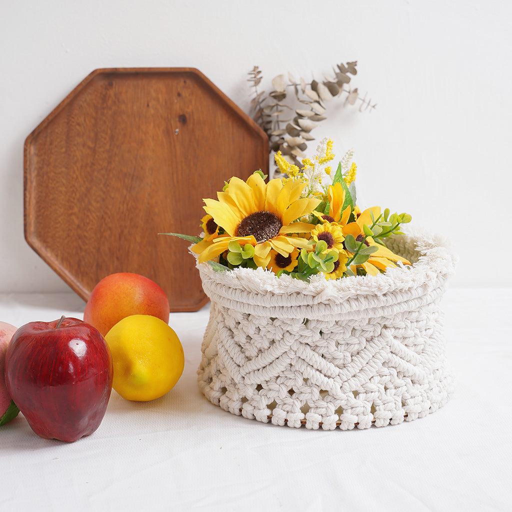 Decorative Macrame Storage Basket Off White Yellow | Kelmera