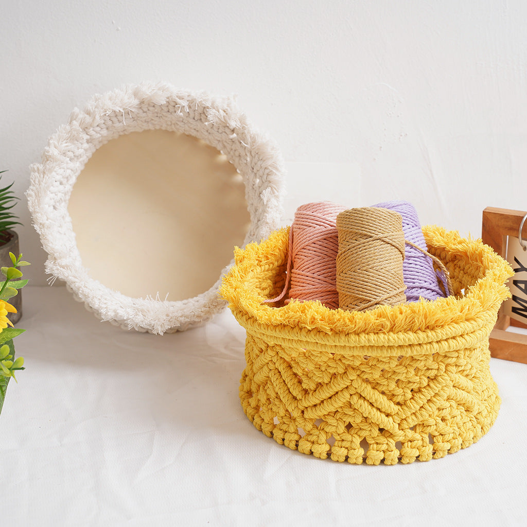 Decorative Macrame Storage Basket Off White Yellow | Kelmera