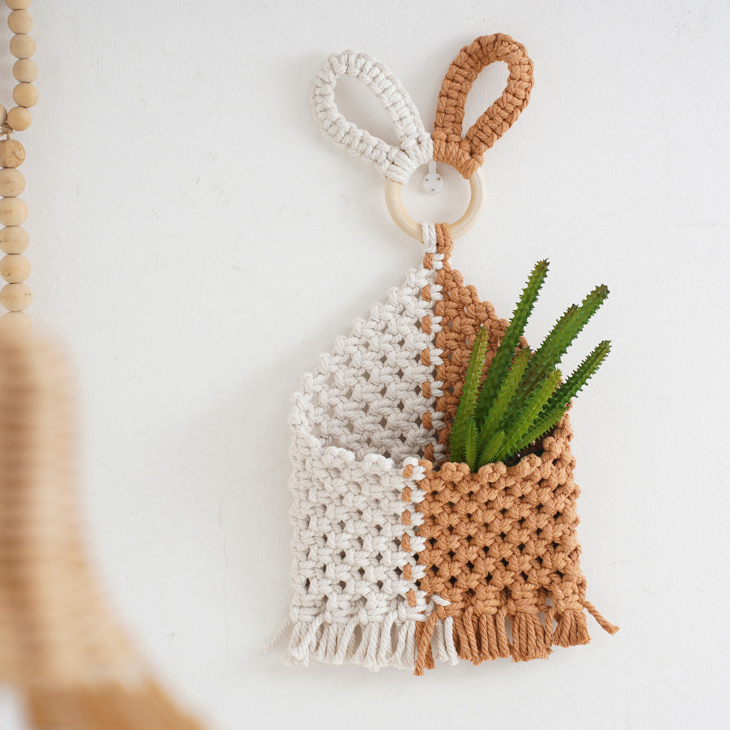 Decorative Macrame Storage Organizer with Rabbit Ears | Kelmera