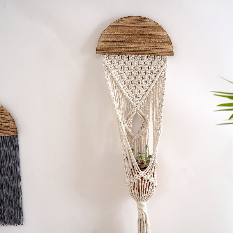 Decorative Macrame Wall Hanging with Wooden Accents | Kelmera