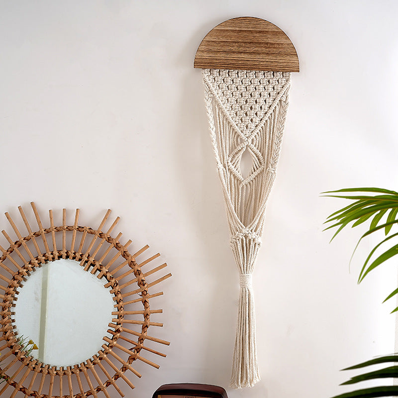 Decorative Macrame Wall Hanging with Wooden Accents | Kelmera