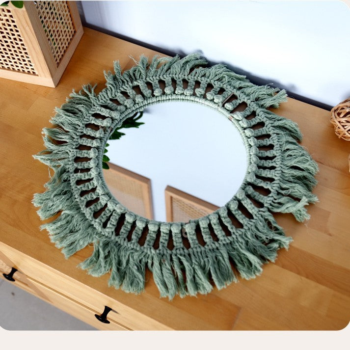 Decorative Macrame Wall Mirror Green | Kelmera
