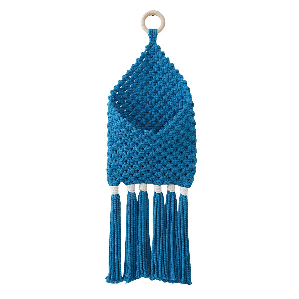 Decorative Macrame Wall Pocket Off White Blue | Kelmera