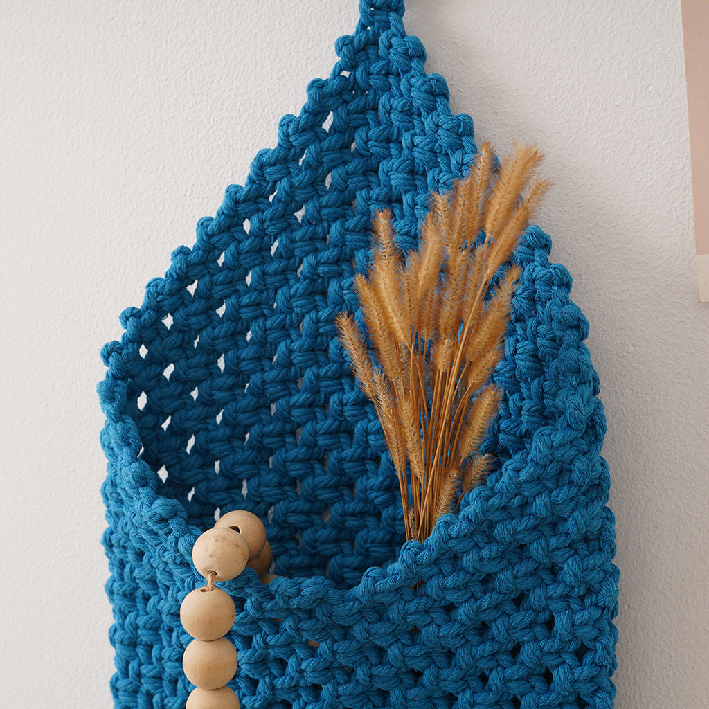 Decorative Macrame Wall Pocket Off White Blue | Kelmera
