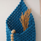Decorative Macrame Wall Pocket Off White Blue | Kelmera