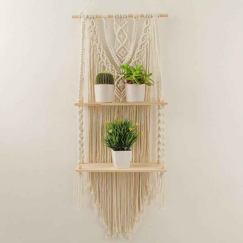 Decorative Macrame Wall Shelf with Dual Plant Holders | Kelmera