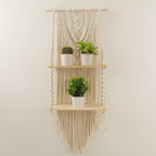 Decorative Macrame Wall Shelf with Dual Plant Holders | Kelmera