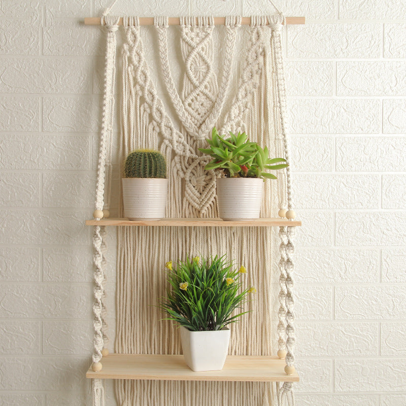 Decorative Macrame Wall Shelf with Dual Plant Holders | Kelmera