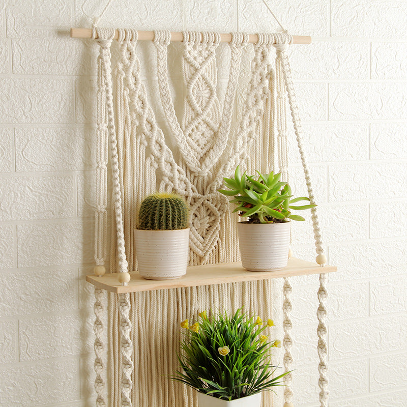 Decorative Macrame Wall Shelf with Dual Plant Holders | Kelmera