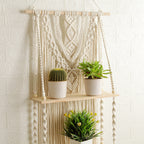 Decorative Macrame Wall Shelf with Dual Plant Holders | Kelmera