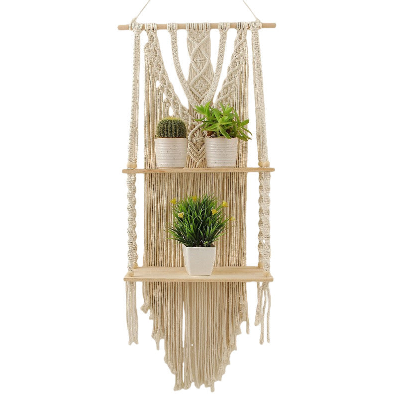 Decorative Macrame Wall Shelf with Dual Plant Holders | Kelmera