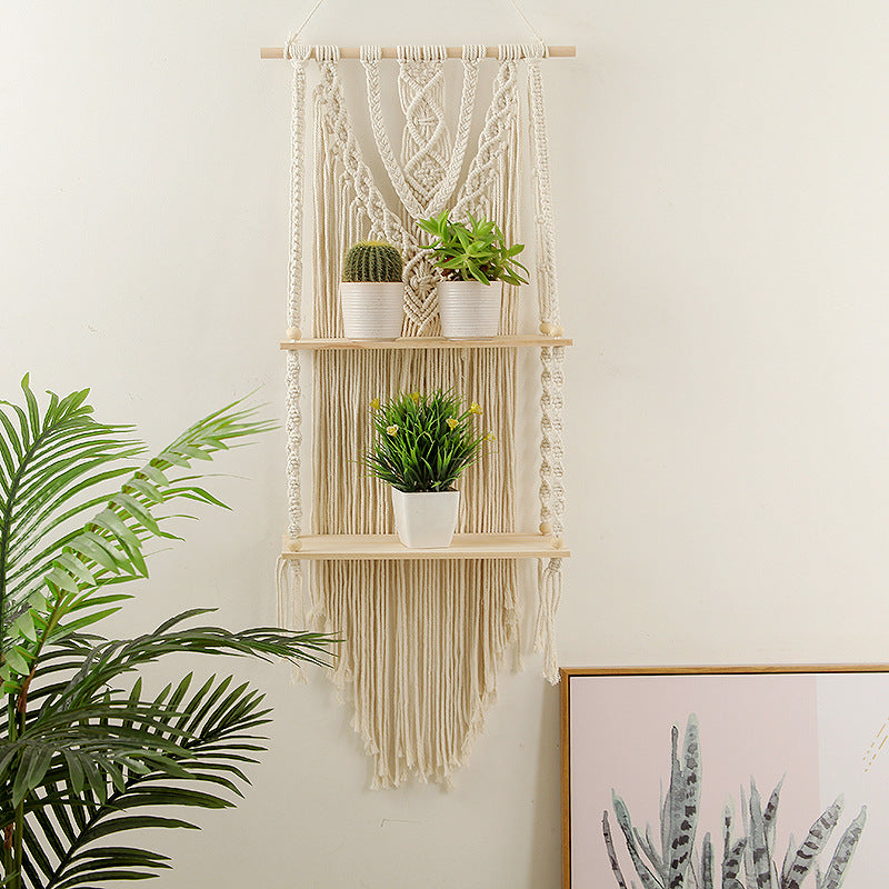 Decorative Macrame Wall Shelf with Dual Plant Holders | Kelmera