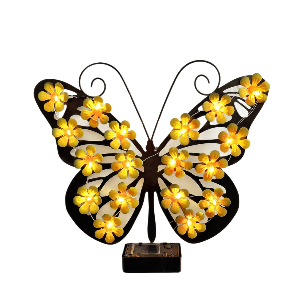 Decorative Metal Butterfly Wall Lamp with Solar-Powered Flower LED String | Kelmera