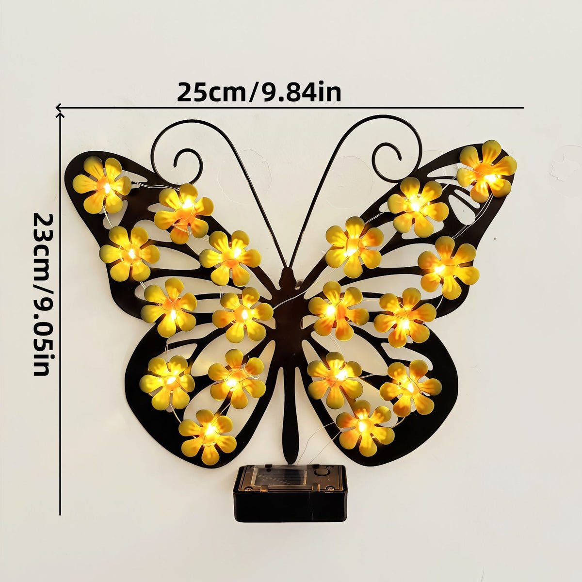 Decorative Metal Butterfly Wall Lamp with Solar-Powered Flower LED String | Kelmera