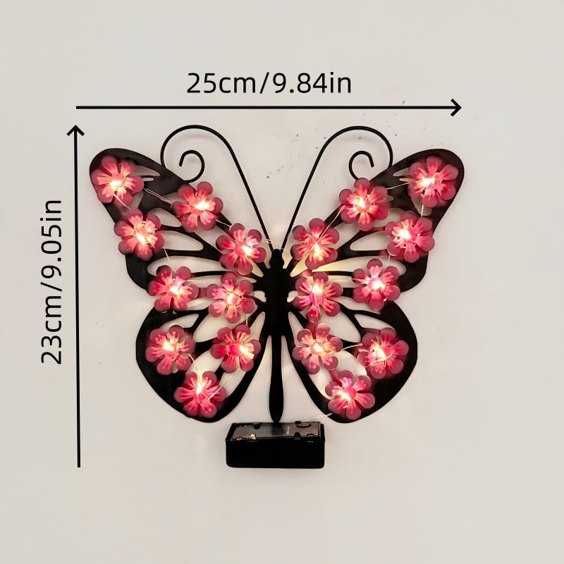 Decorative Metal Butterfly Wall Lamp with Solar-Powered Flower LED String | Kelmera