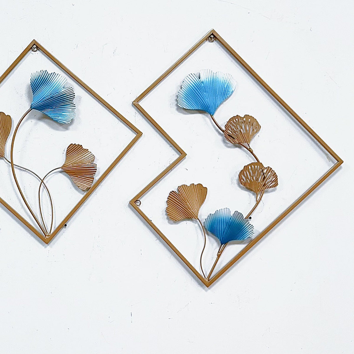 Decorative Metal Wall Art Set with Ginkgo Leaf and Floral Design | Kelmera