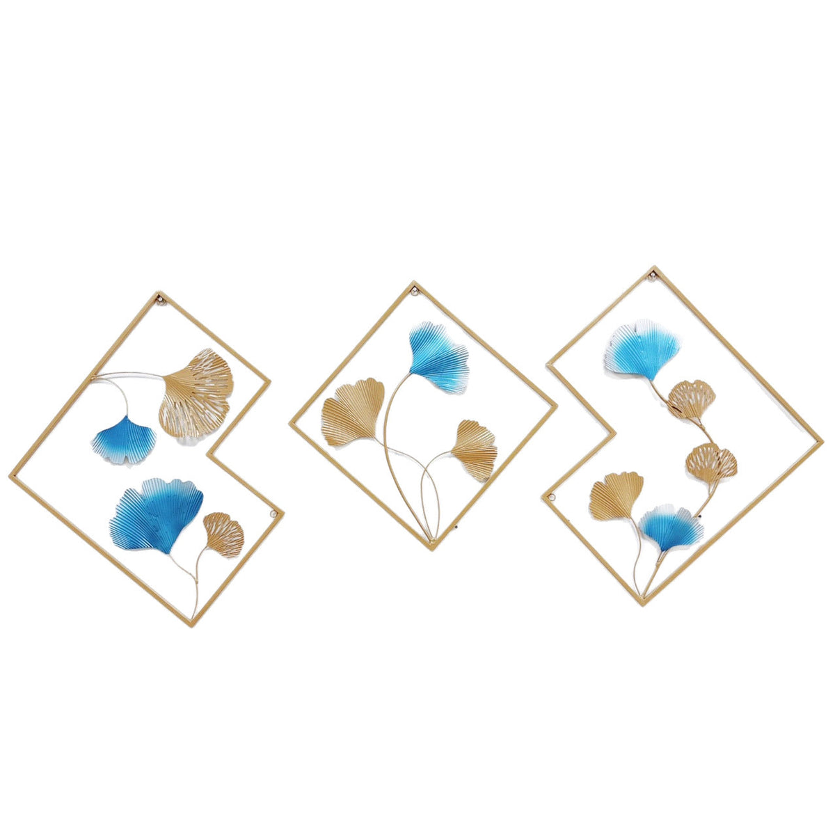 Decorative Metal Wall Art Set with Ginkgo Leaf and Floral Design | Kelmera