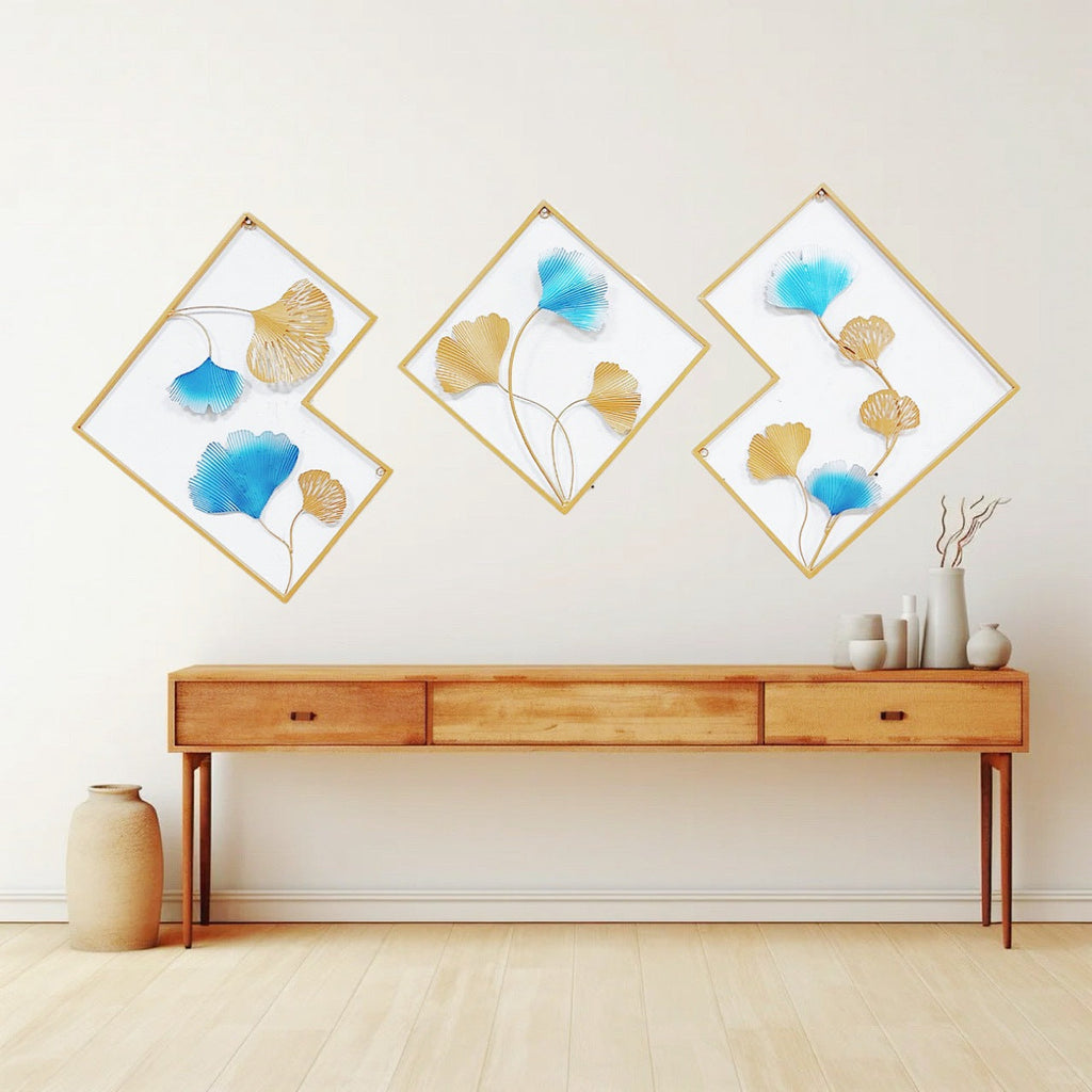 Decorative Metal Wall Art Set with Ginkgo Leaf and Floral Design | Kelmera