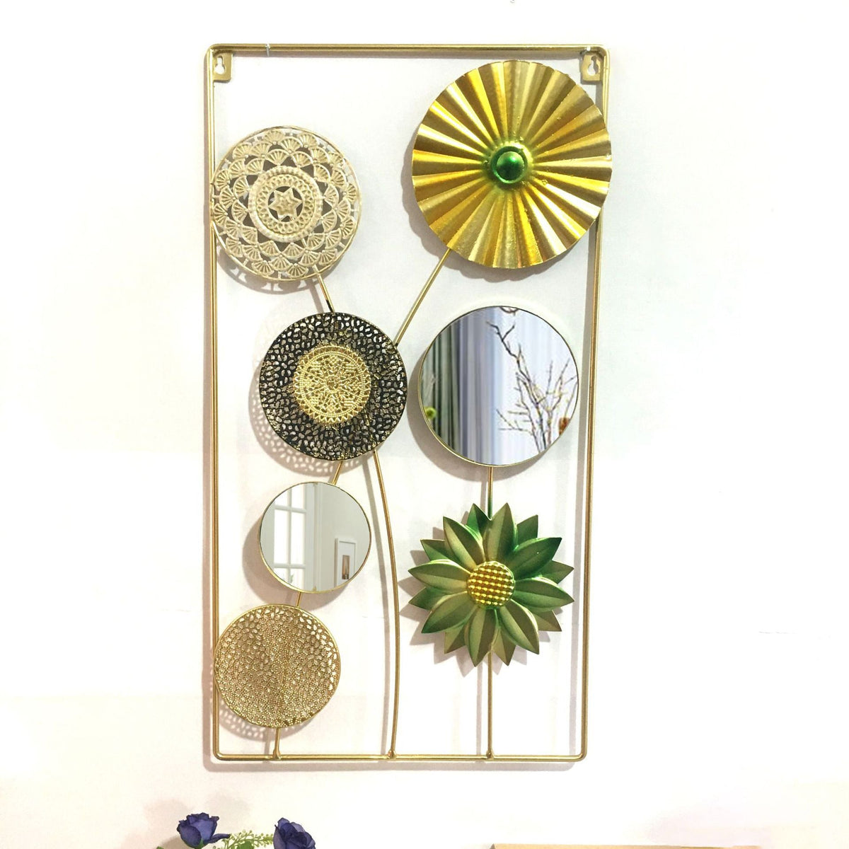 Decorative Metal Wall Art with Tropical Leaf and Mirror Design | Kelmera