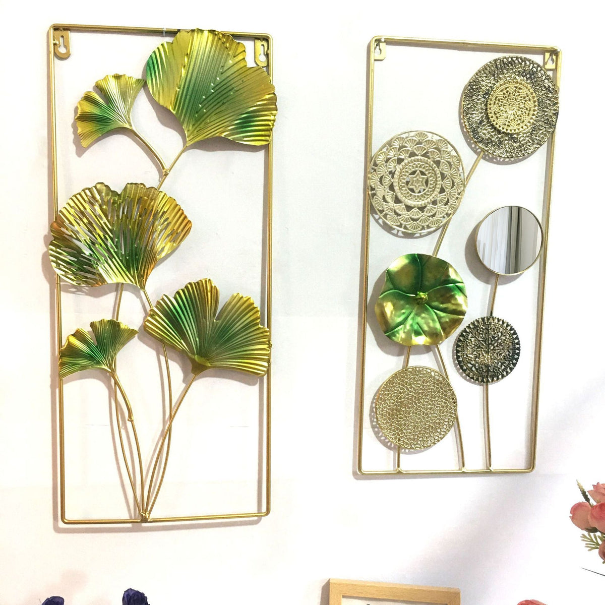 Decorative Metal Wall Art with Tropical Leaf and Mirror Design | Kelmera