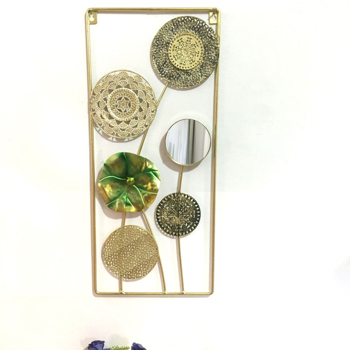 Decorative Metal Wall Art with Tropical Leaf and Mirror Design | Kelmera