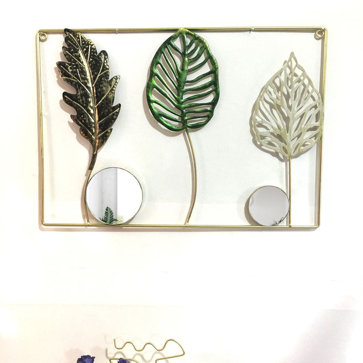 Decorative Metal Wall Art with Tropical Leaf and Mirror Design | Kelmera