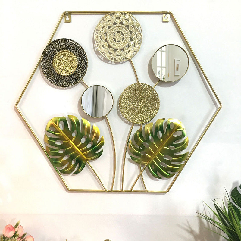 Decorative Metal Wall Art with Tropical Leaf and Mirror Design | Kelmera