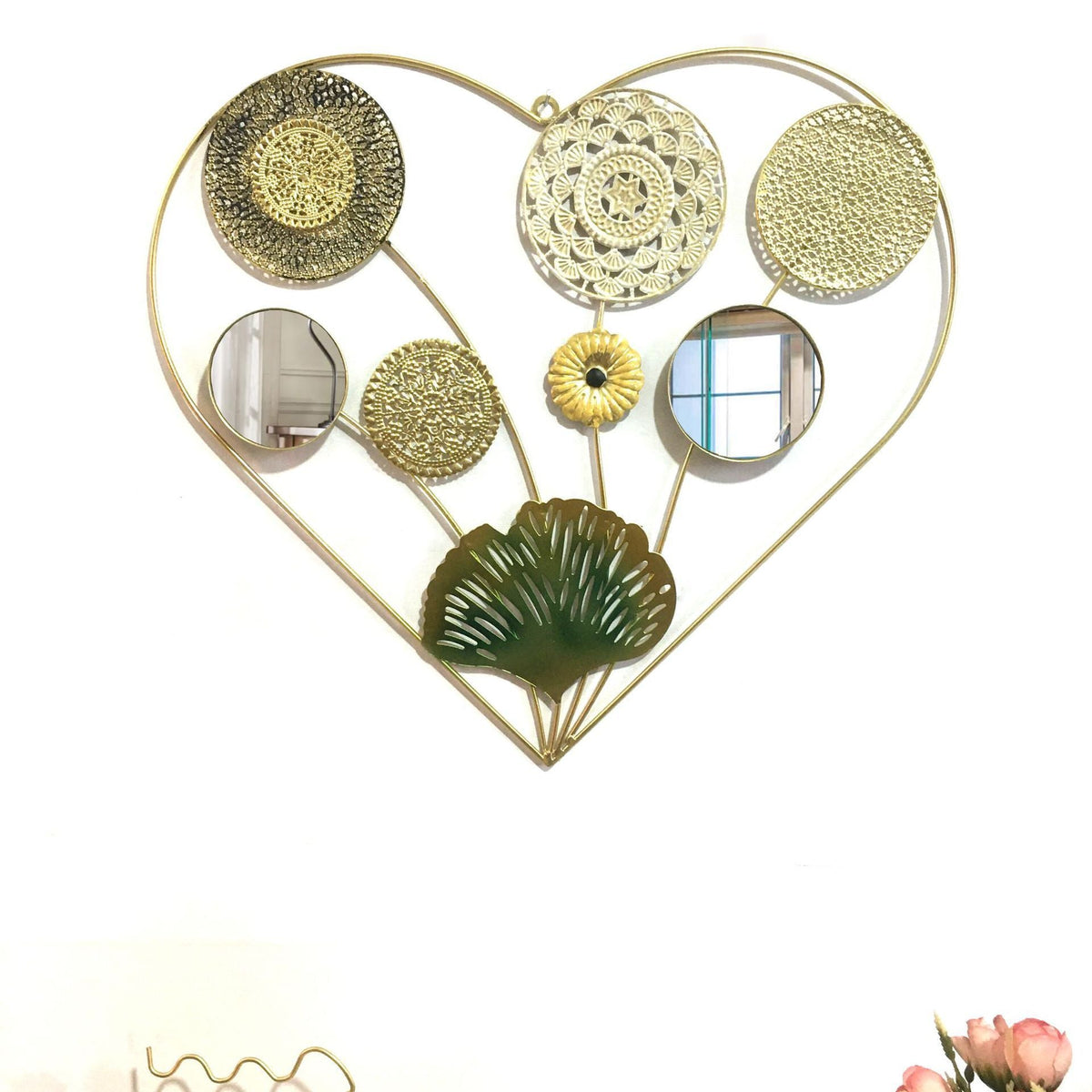 Decorative Metal Wall Art with Tropical Leaf and Mirror Design | Kelmera