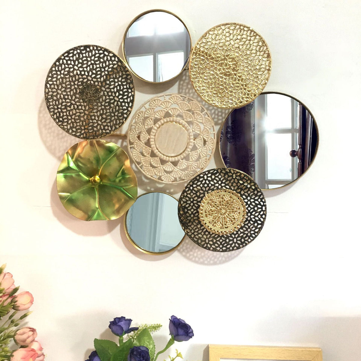 Decorative Metal Wall Art with Tropical Leaf and Mirror Design | Kelmera