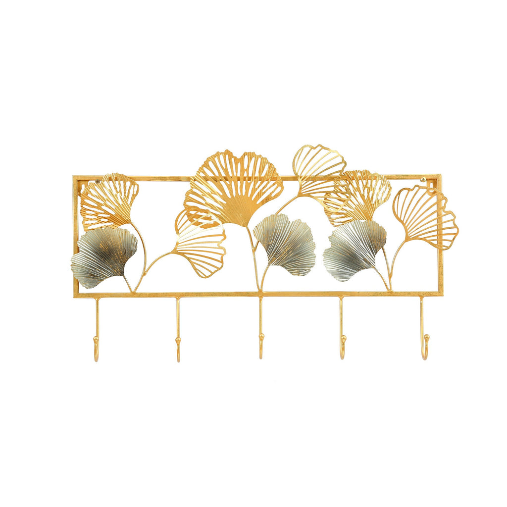 Decorative Metal Wall Hook Rack with Ginkgo Leaf Design | Kelmera