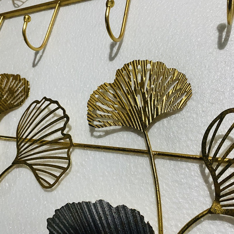 Decorative Metal Wall Hook Rack with Ginkgo Leaf Design | Kelmera