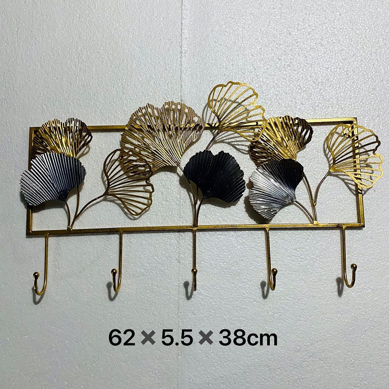 Decorative Metal Wall Hook Rack with Ginkgo Leaf Design | Kelmera