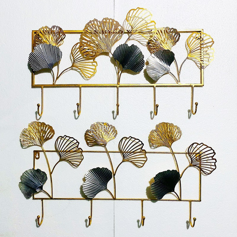 Decorative Metal Wall Hook Rack with Ginkgo Leaf Design | Kelmera