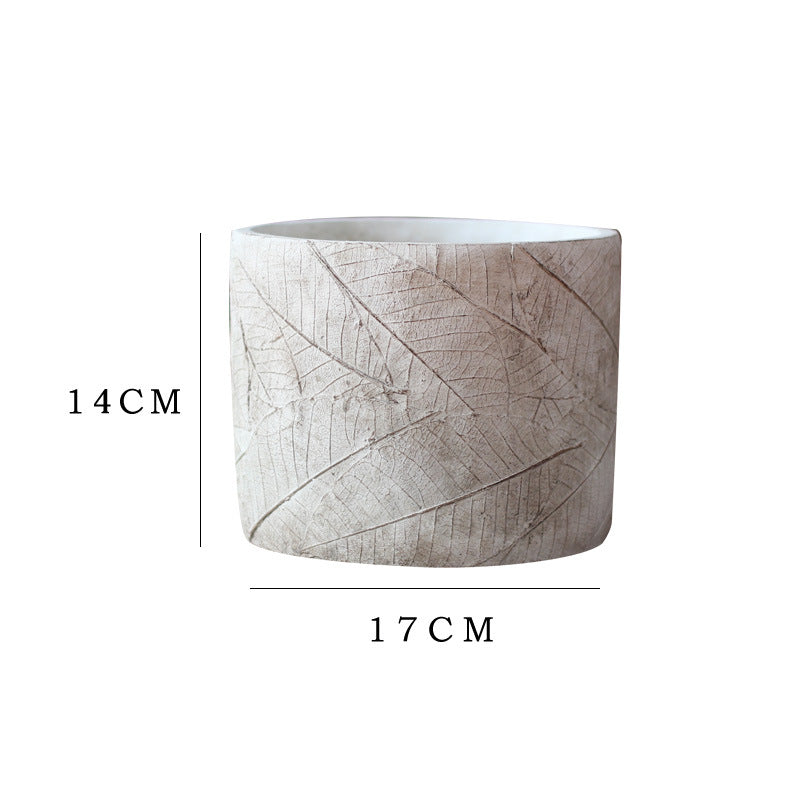 Decorative Plant Container made of Handmade Ceramic with Leaf Pattern | Kelmera