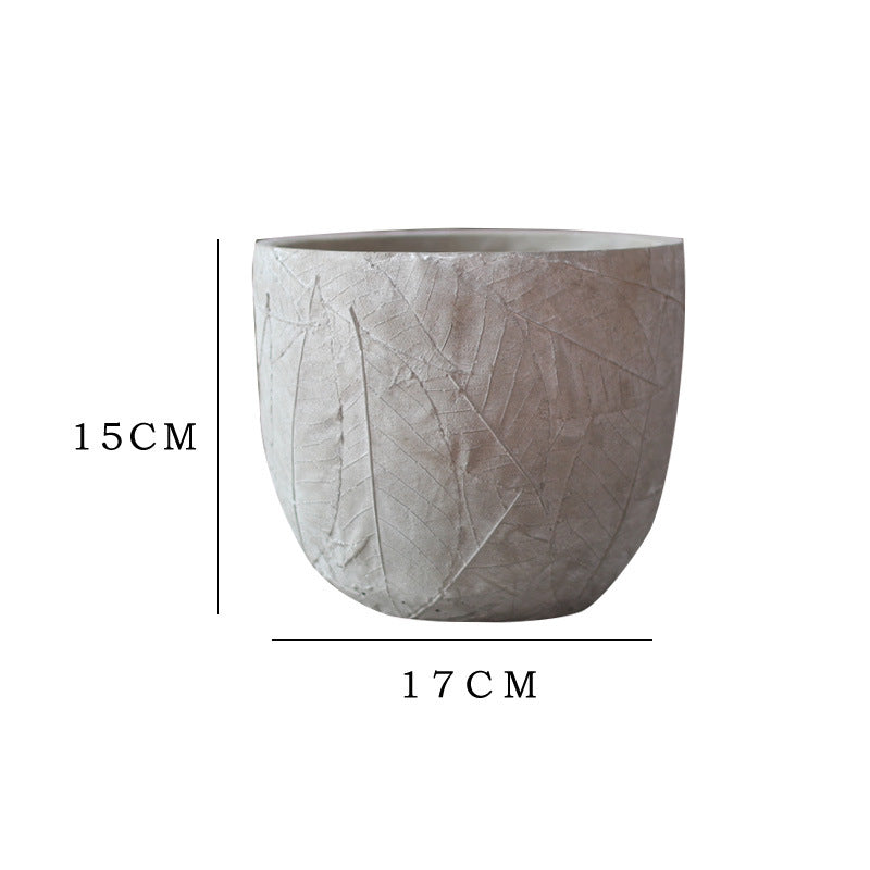 Decorative Plant Container made of Handmade Ceramic with Leaf Pattern | Kelmera