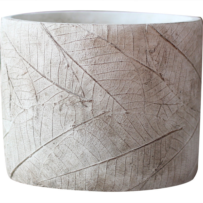 Decorative Plant Container made of Handmade Ceramic with Leaf Pattern | Kelmera