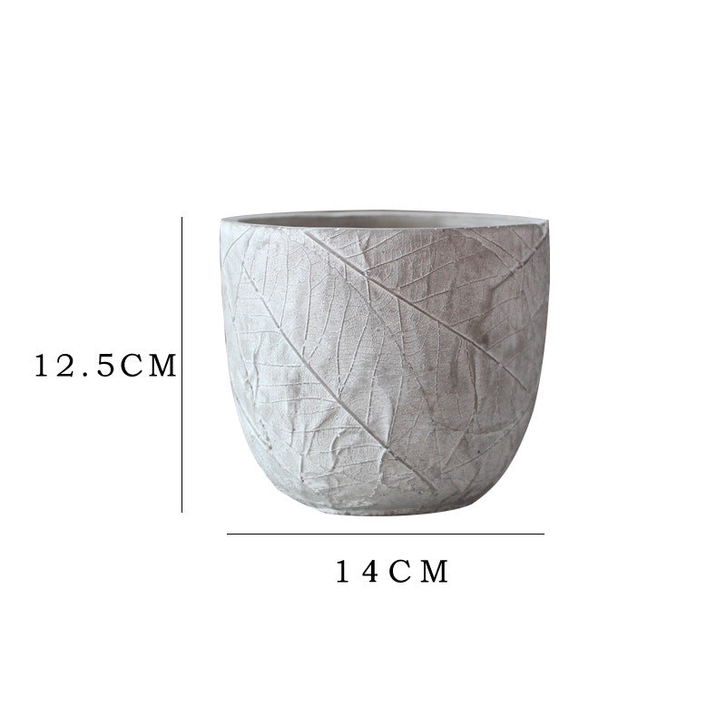 Decorative Plant Container made of Handmade Ceramic with Leaf Pattern | Kelmera