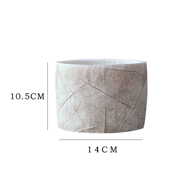 Decorative Plant Container made of Handmade Ceramic with Leaf Pattern | Kelmera