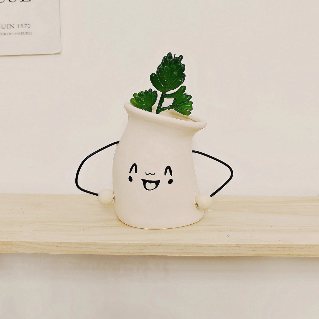 Decorative Plant Pot White Green | Kelmera