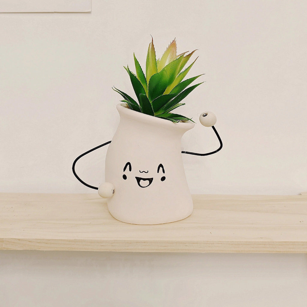 Decorative Plant Pot White Green | Kelmera