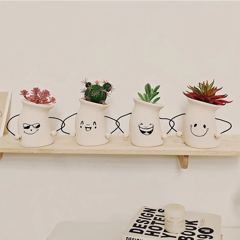 Decorative Plant Pot White Green | Kelmera